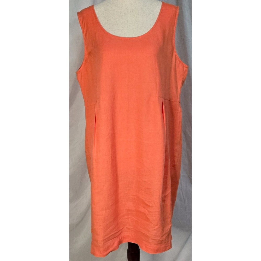 J Jill Linen Orange A Line Dress Classic Sleeveless Lagenlook